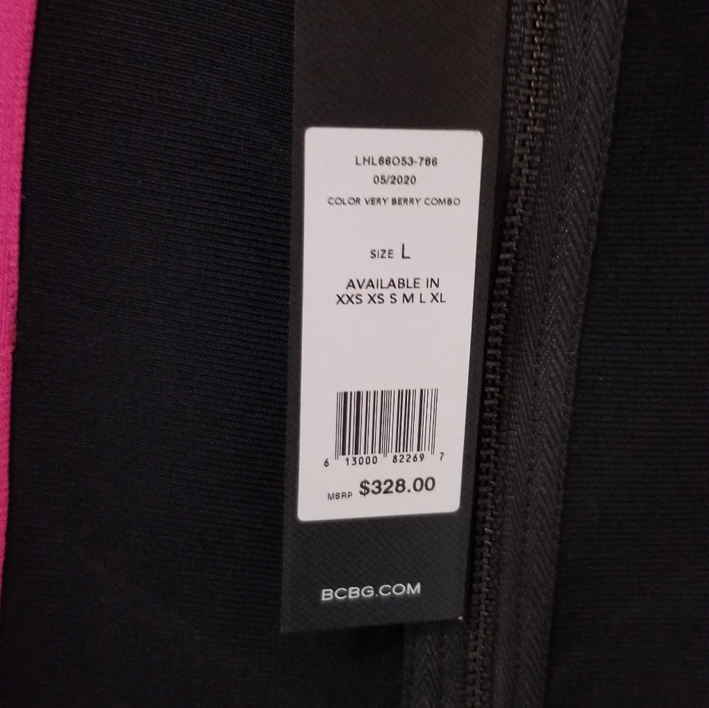 BCBGMaxAzria bodycon midi black/hot pink dress - NWT - size large - Picture 7 of 8